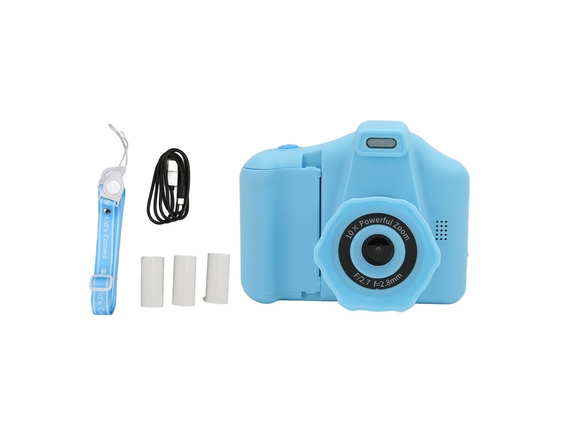 Câmera Digital Infantil Com Função De Impressão, Resolução 1440p, Tela De 2,8 Polegadas E Luz De Fundo Azul.