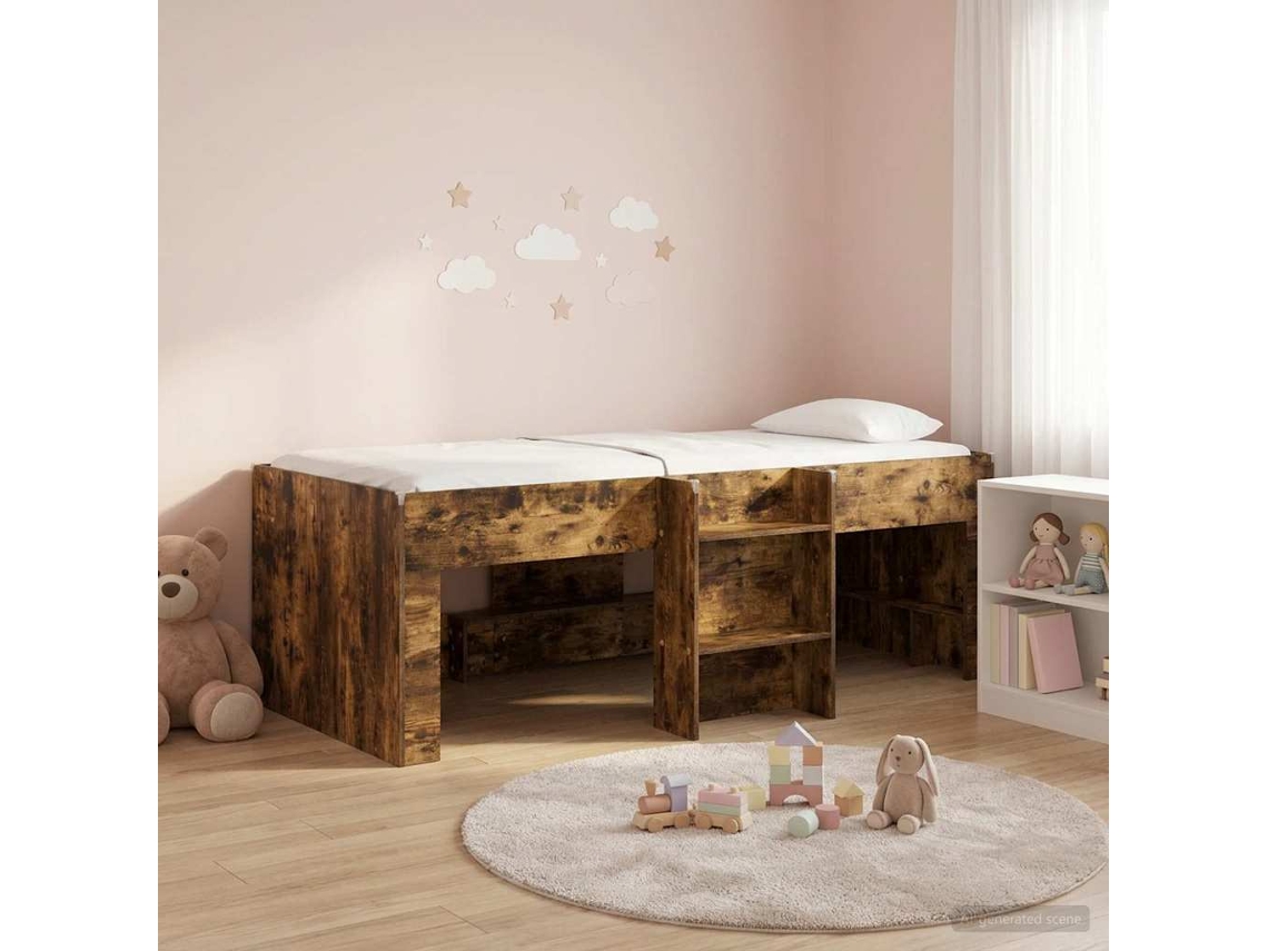 Vidaxl Cama Alta Para Crianças Carvalho Fumado 90 X 190 Cm