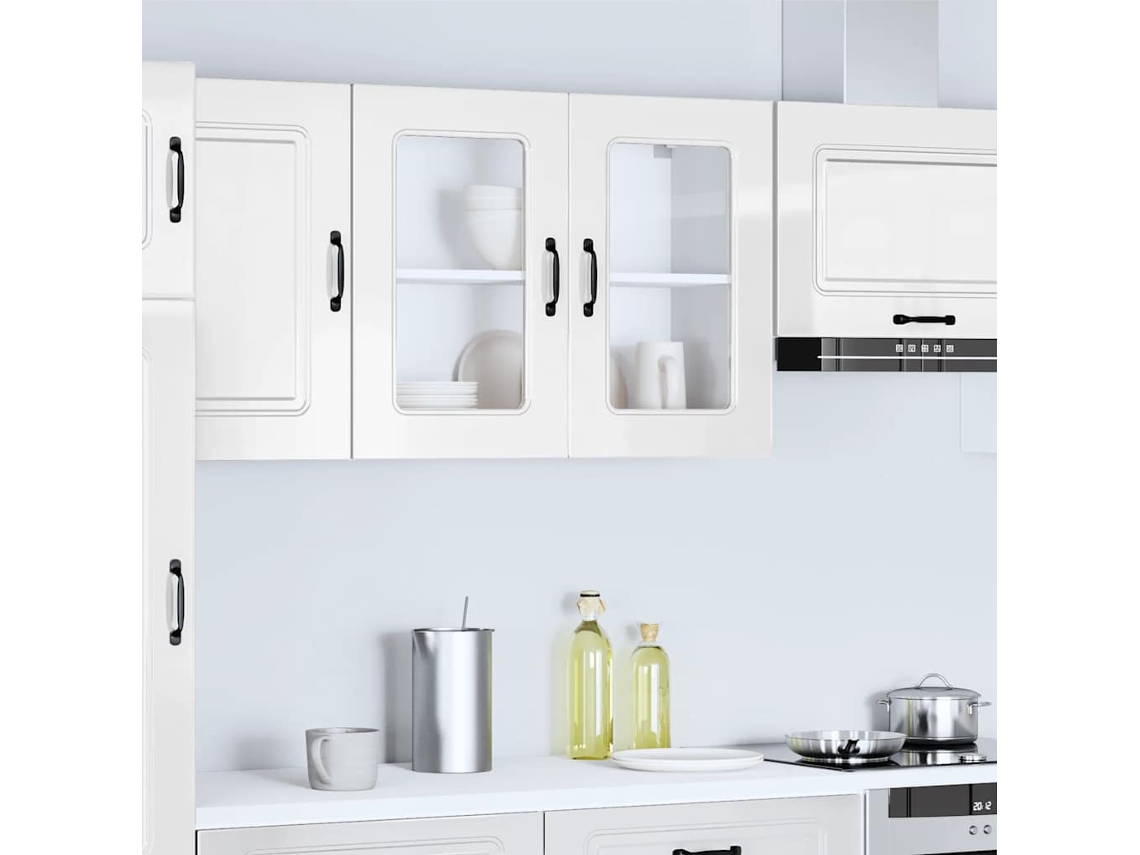 Vidaxl Armário Parede De Cozinha Porta Vidro Kalmar Branco Alto Brilho
