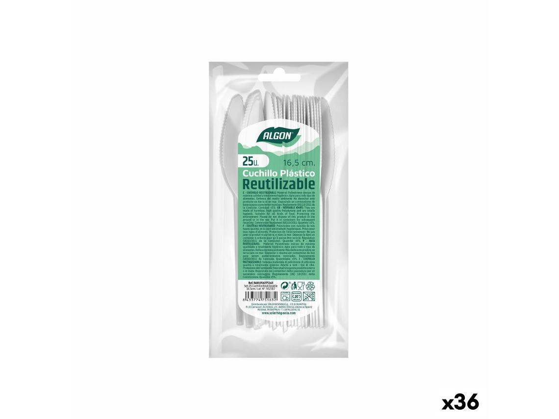 Conjunto de Facas ALGON Reutilizável Branco 36 Unidades 16,5 Cm