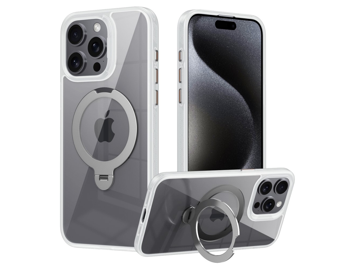Suporte Casa Para Iphone 15 Pro Pele Sintética Magnética Branco