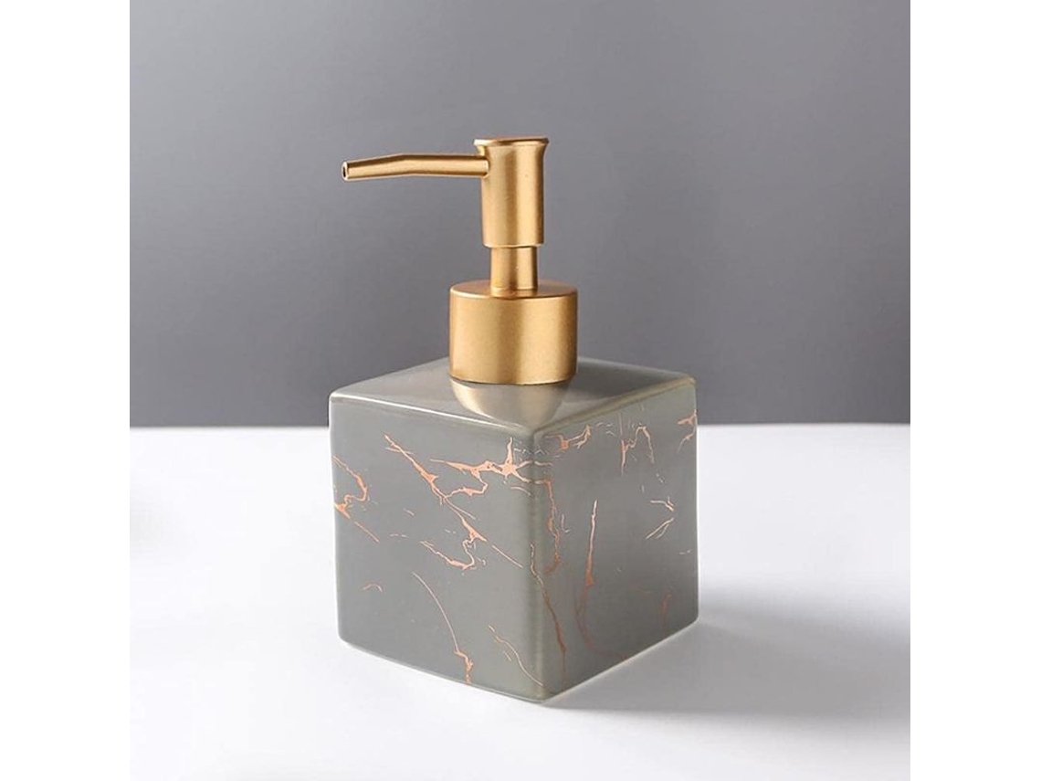 Dispenser de sabonete líquido Nova Line em cerâmica com textura de mármore cinza para casa