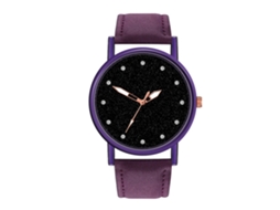 Reloj De Pulsera Para Mujer Con Correa De Cuero De Cuarzo Dial Redondo Morado