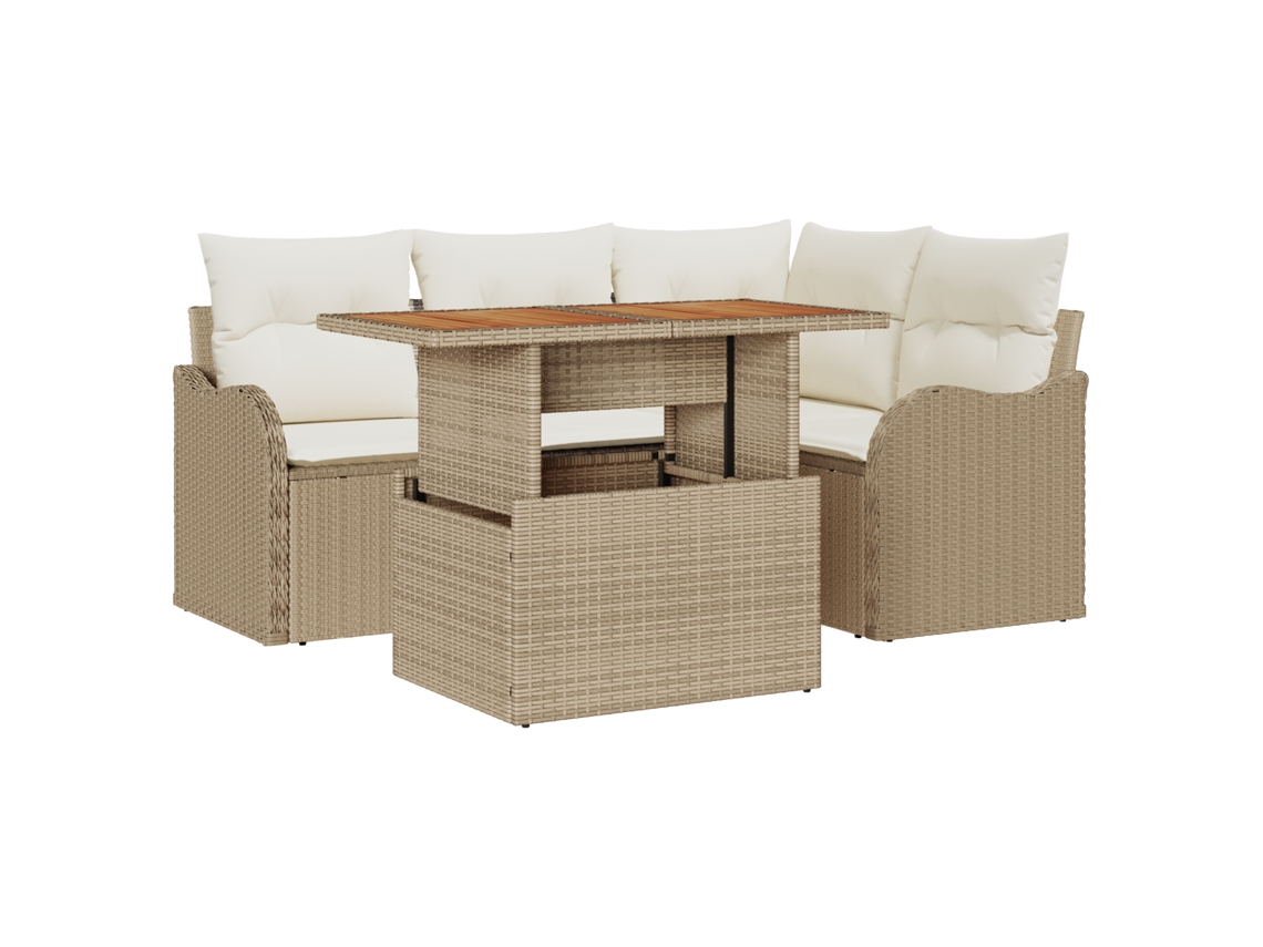Conjunto 5 Conjunto De Assentos Para Exterior Vidaxl Bege Vime Pe (100 X 55 X 73 Cm)
