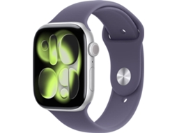 APPLE Watch Series 11 GPS + Cellular 46 mm Prateado Alumínio com Bracelete Desportiva Roxo Névoa (Tamanho S/M)