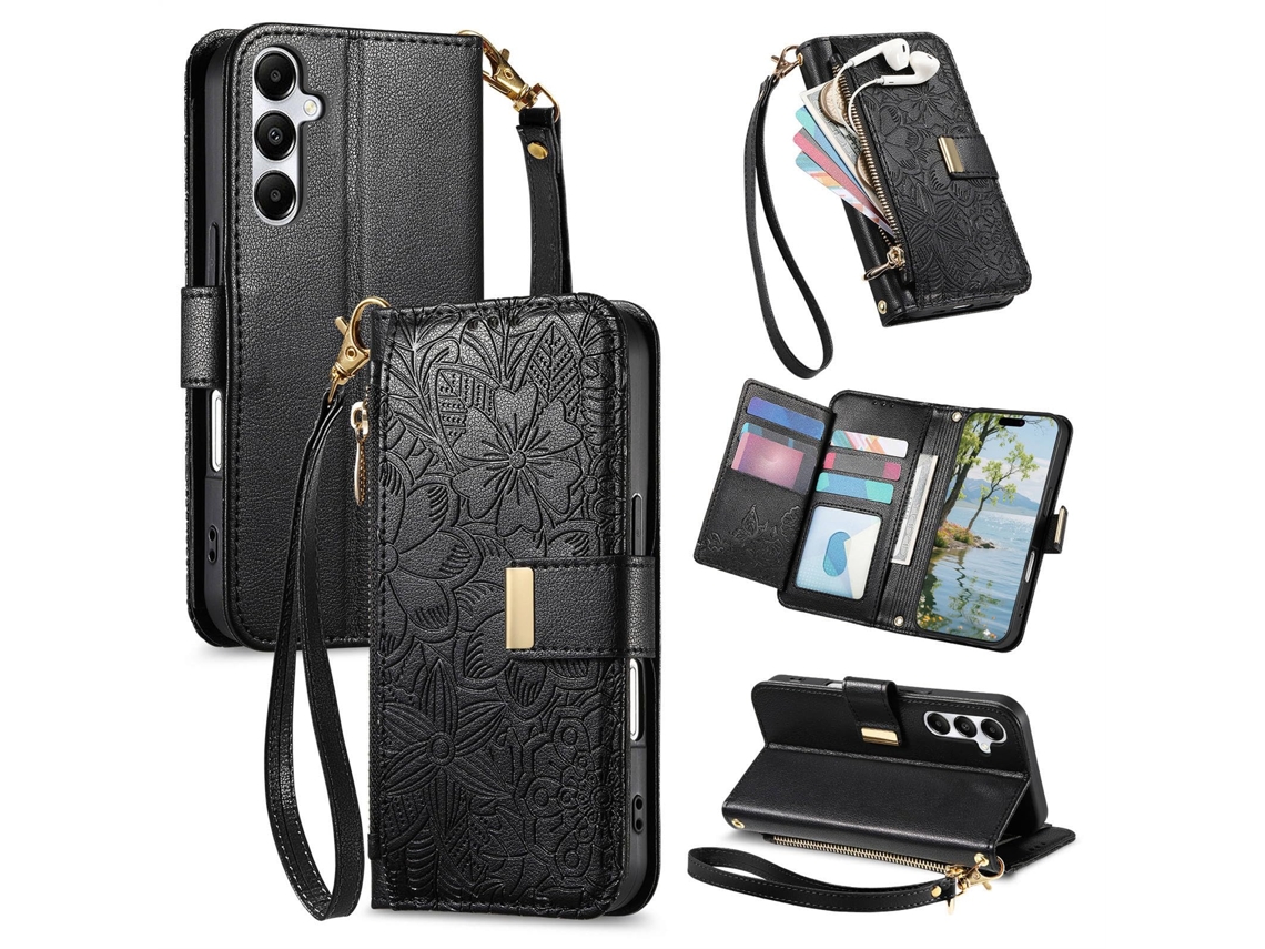 Capa Tipo Carteira Em Couro Pu Para Samsung Galaxy A17/a16 5g De 6,7 Polegadas - Preto Profundo