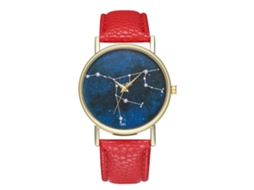 Reloj De Cuarzo Unisex Con Correa De Cuero Pu, Dial De Universo, Zhoulianfa (rojo)
