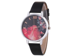 Relógio Casual Feminino Estilo Coreano Pulseira de Couro Quartzo Preto