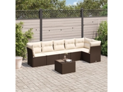 Vidaxl 7 Pcs Conjunto De Sofás Jardim C/ Almofadões Vime Pe Castanho