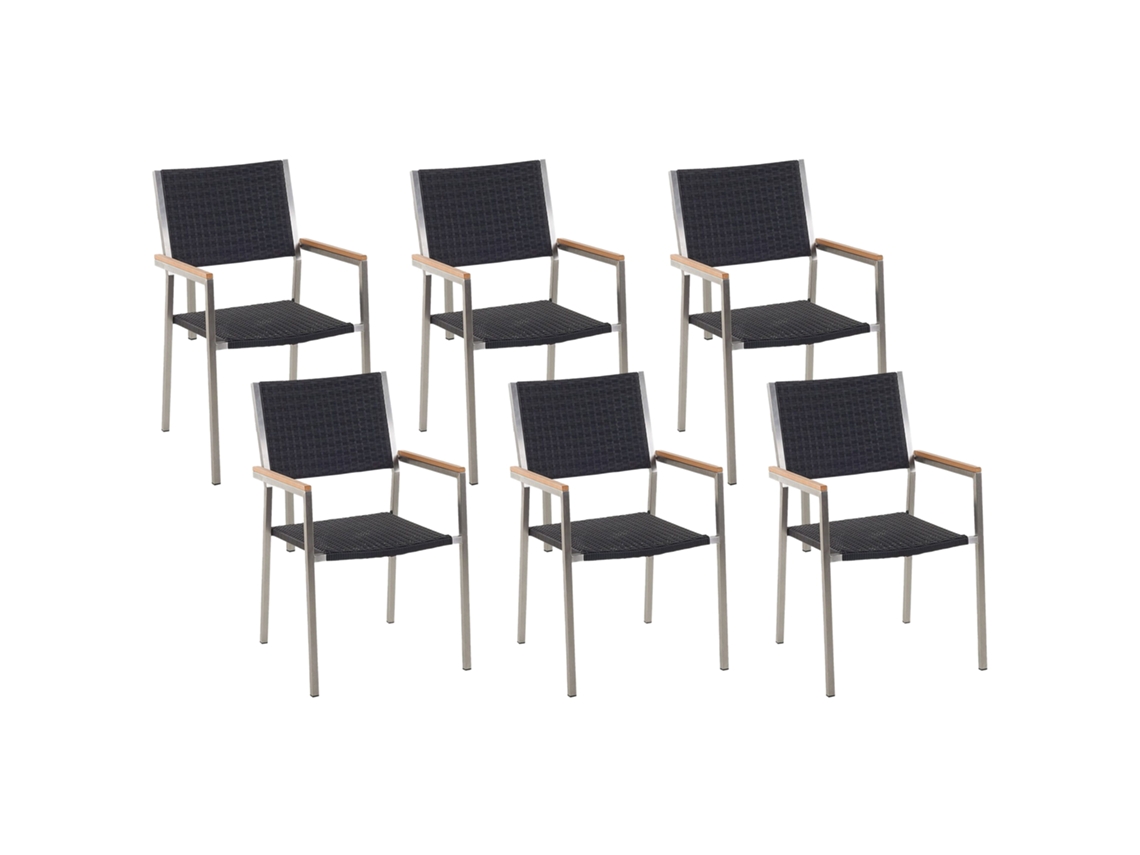 Conjunto De 6 Cadeiras De Jardim Beliani Grosseto De Ratan Sintético Preto 55x58x87
