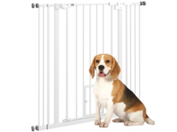 Portão para Cães Ajustável Alto, Porta Pequena e Fechamento Automático. 74 101x104cm. Branco Ge