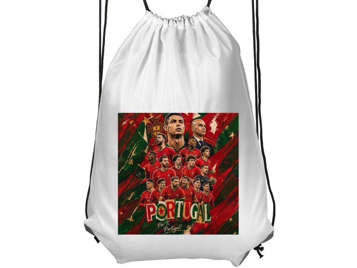 Mochila de Ginástica Infantil Branca Confortável e Prática com Estampa Futebol Português BRILVIBERA