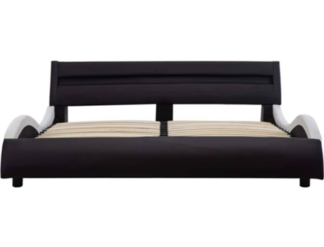 Estrutura cama c/ LEDs 140x200 cm couro artificial preto/branco