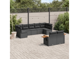 Vidaxl 9 Pcs Conjunto De Sofás P/ Jardim C/ Almofadões Vime Pe Preto
