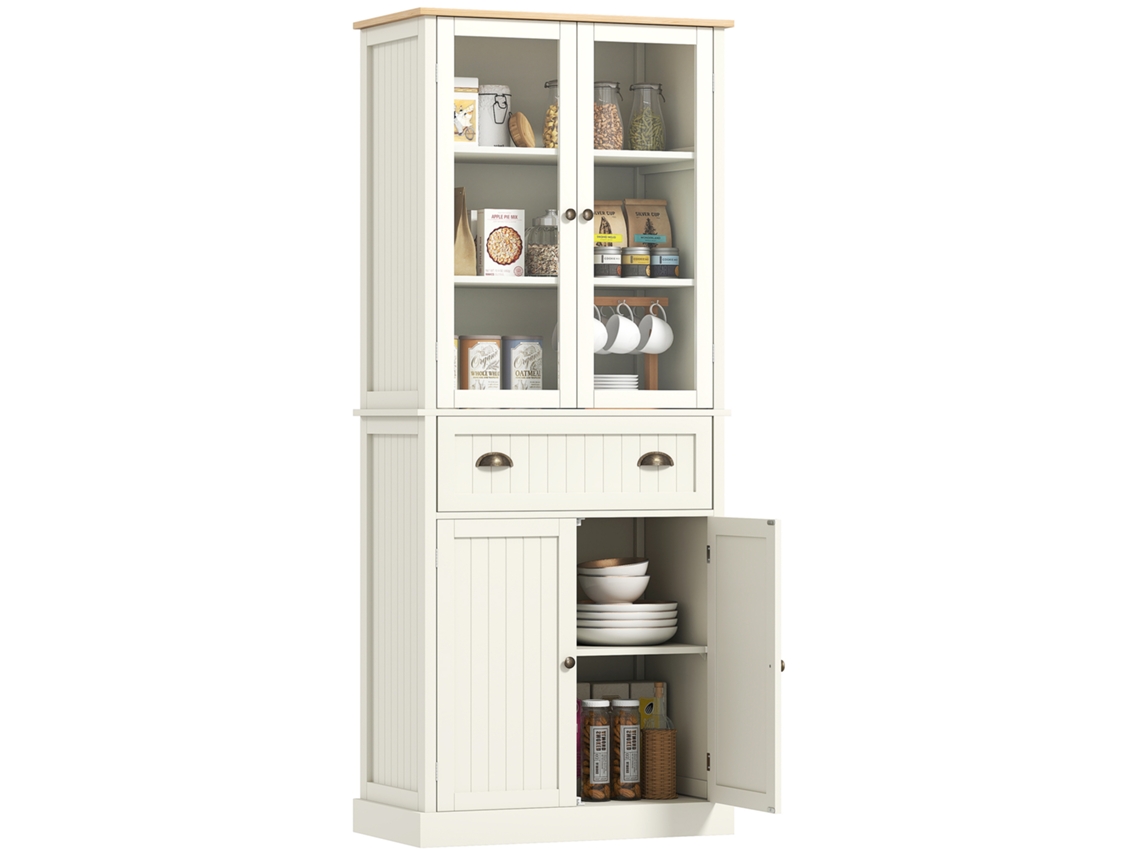Armário de Despensa de 5 Níveis com Gaveta Central em Mdf e Aglomerado, 76x40x182,5 Cm, Branco Creme ZENCORE SERVICES