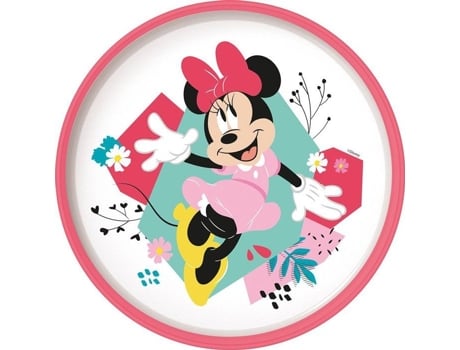 Prato Culinário Tataway Prato Plástico Branco E Rosa Disney Minnie Mouse Para Meninas Com Base Antiderrapante