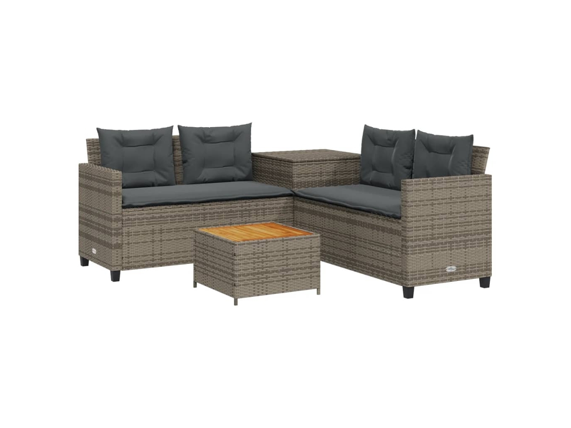 Sofá de jardim em forma de L com mesa e almofadas Vime Cinzento MAISON EXCLUSIVE (dimensões sem)