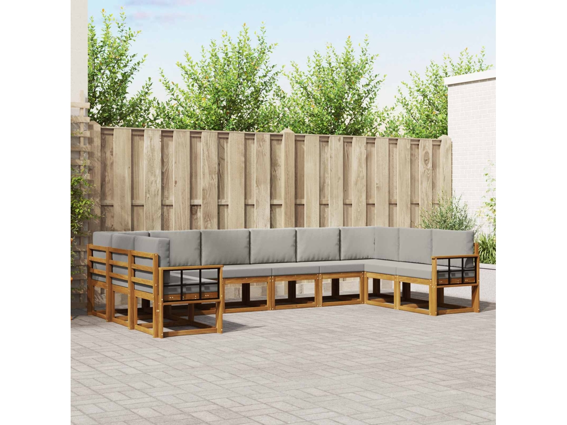 Vidaxl Conjunto De Sofás Para Exterior 10 Pcs Cinza Natural E Claro