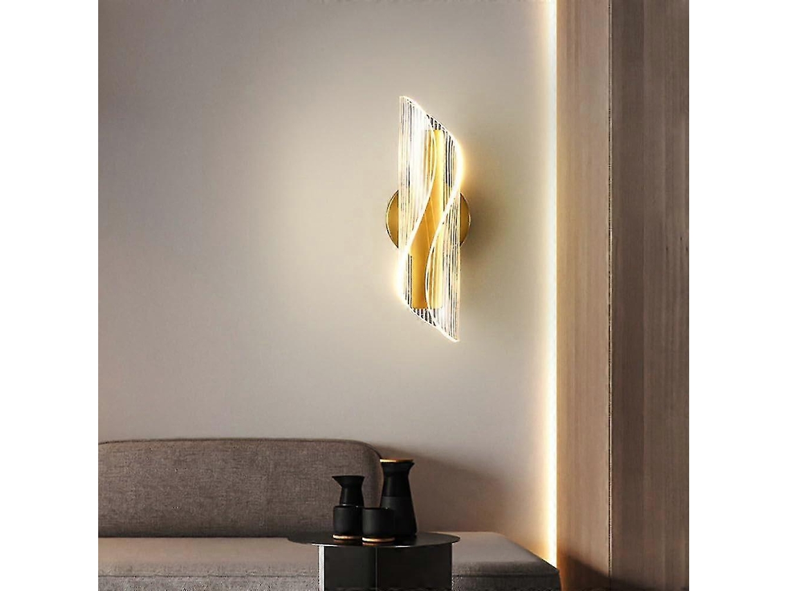 Luminária De Parede Led, 10w, Em Acrílico, Acabamento Dourado, Intensidade Regulável, 3 Cores, Para Quarto, Corredor, Escadas