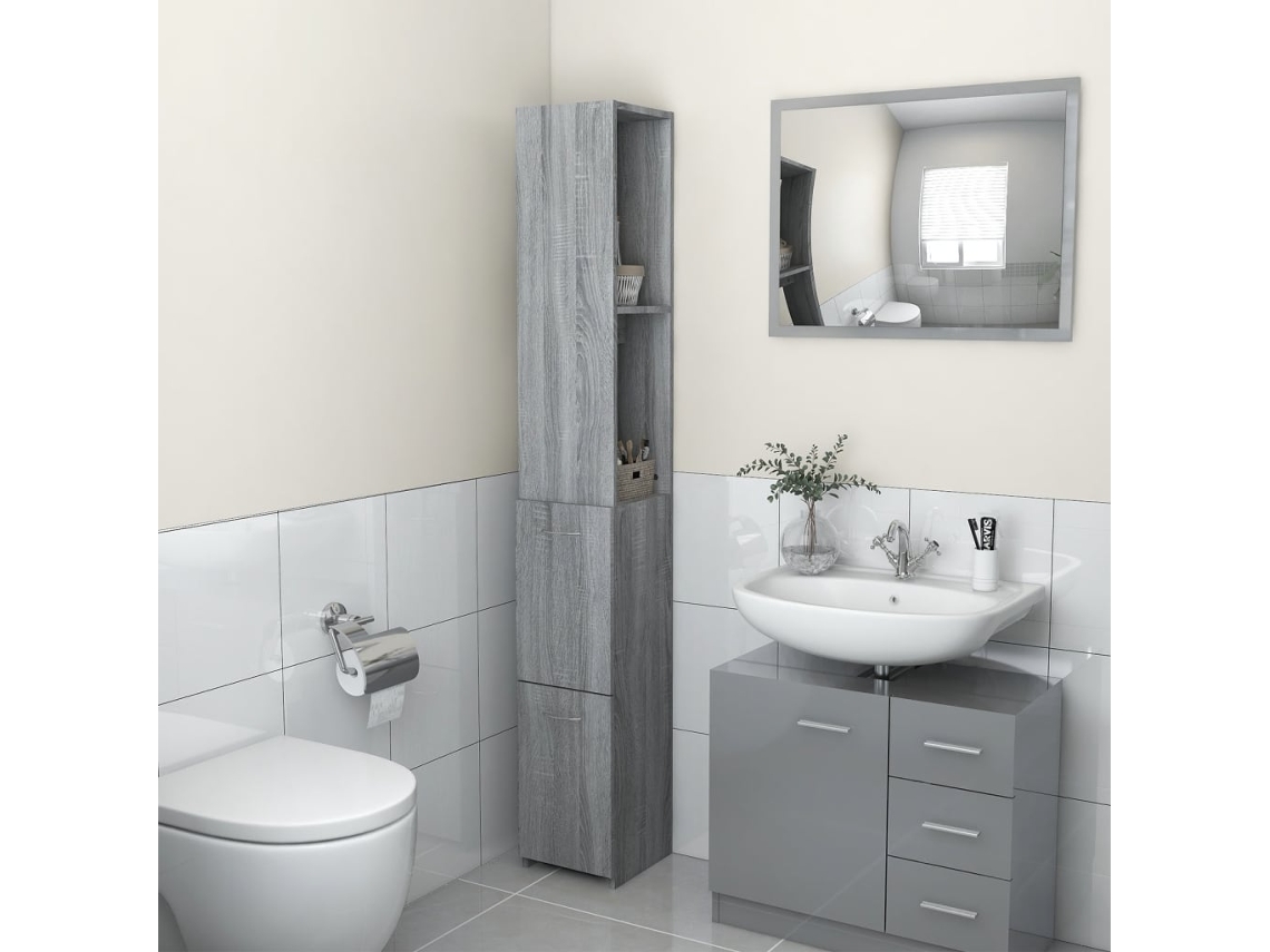 Vidaxl Armário Wc 25x26,5x170 Cm Derivados De Madeira Sonoma Cinzento