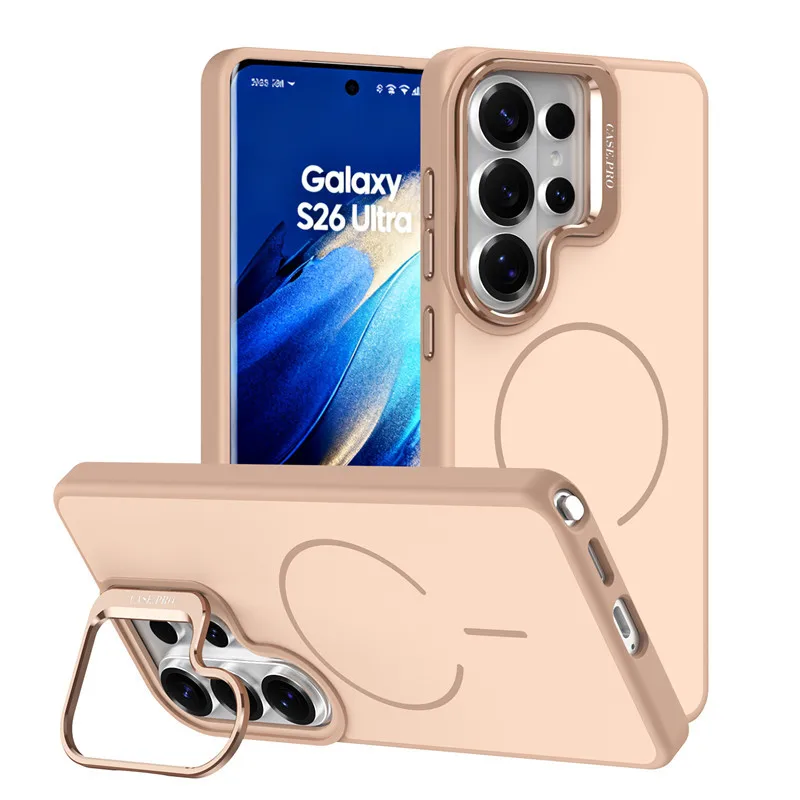 (dourado, Galaxy S25) Capa Magnética Fosca Para Celular Com Suporte Para Câmera E Proteção Contra Impactos.