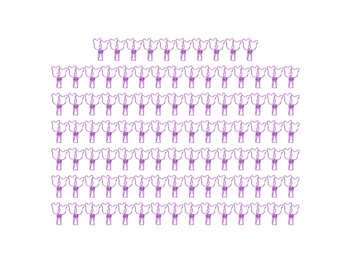 100 Clips Metálicos Pequenos Em Forma De Urso, Resistentes E Ocos, Para Documentos De Escritório, Cor Roxa.