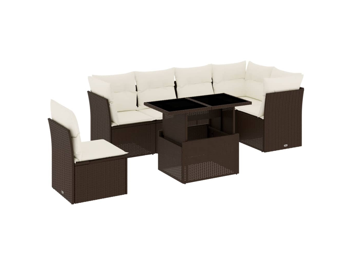 Conjunto de 7 Sofás de Jardim com Almofadões Vime Pe Castanho MAISON EXCLUSIVE (7 pcs)