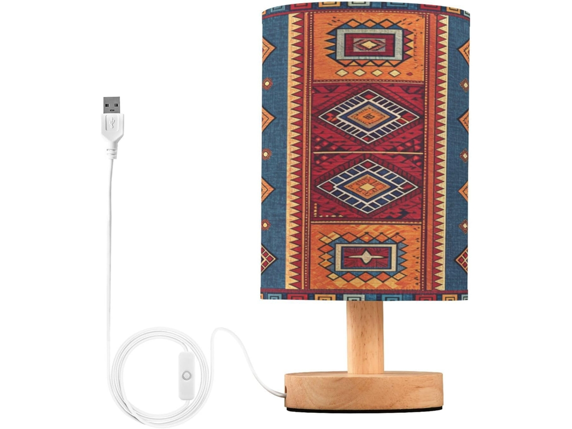 Abajur De Cabeceira Com Estampa Étnica Para Quarto, Portas De Carregamento Usb C, Luminária De Mesa Cabeceira, Luminária