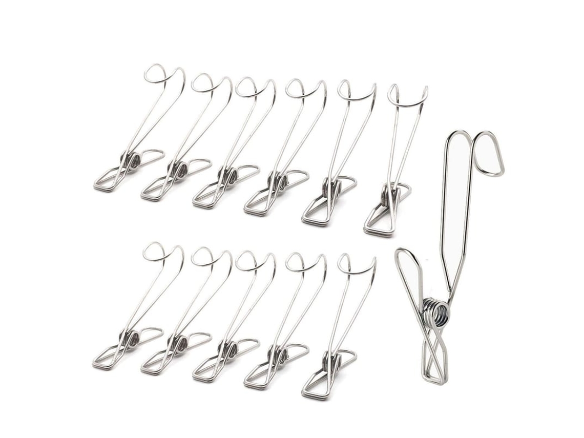 12 Clips De Acero Inoxidable Com Gancho Para Pendurar Roupa, Toalhas E Selar Sacolas