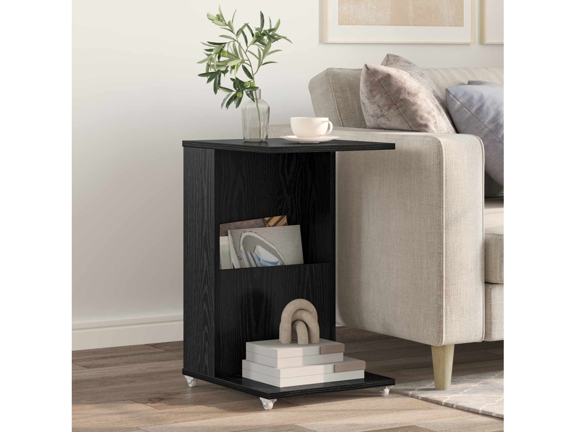 Vidaxl Mesa Lateral Com Roda Carvalho Preto 40 X 35 X 60 Cm