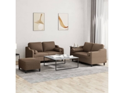Vidaxl 3 Pcs Conjunto De Sofás Com Almofadas Tecido Castanho