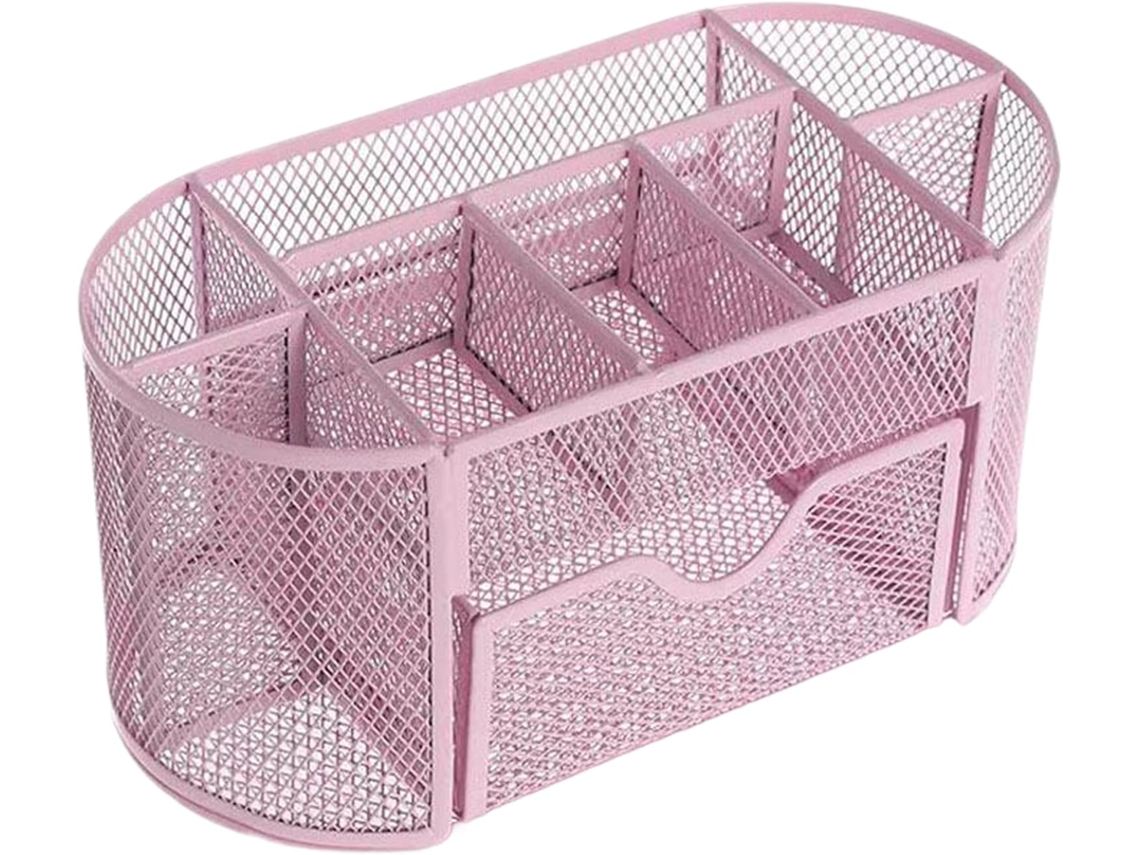 Organizador de mesa em tecido metálico, porta-potes com 8 compartimentos e 1 gaveta, organizador de mesa antiderrapante.