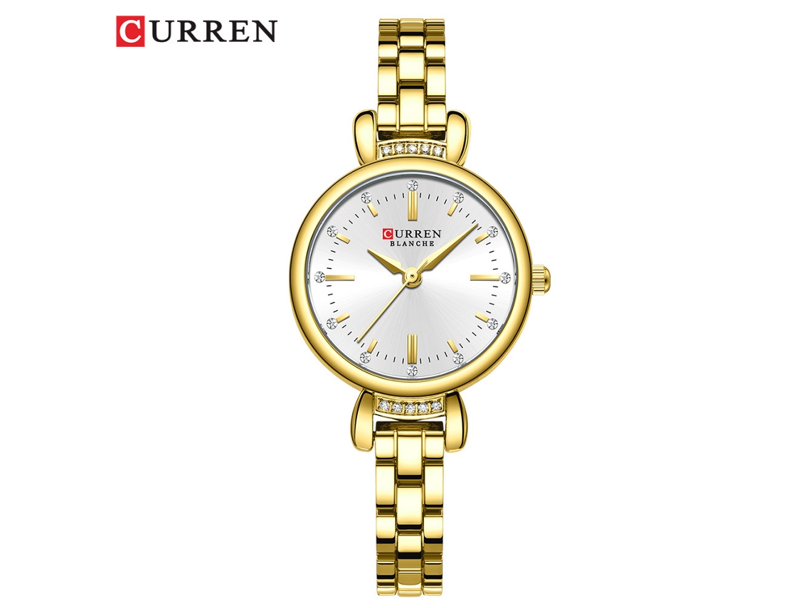 Relógio Feminino MDUG em Aço Inoxidável com Pulseira de Quartzo, Caixa Dourada e Mostrador Branco