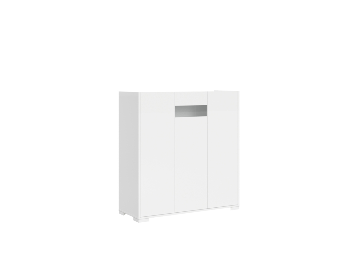 Aparador alto com 3 portas, 100x35x110 cm, branco brilhante refletivo
