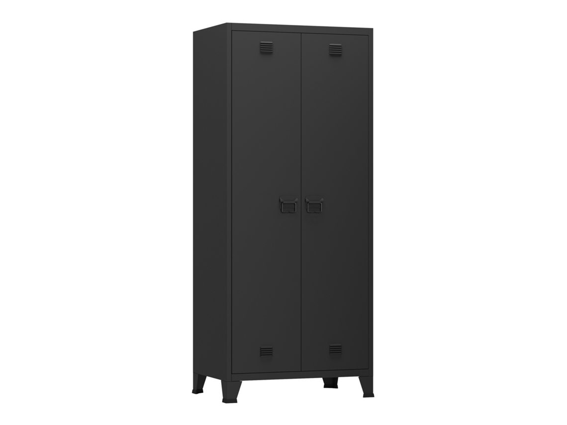 Roupeiro Hankasalmi Portas Ranhuras [EN.CASA] Aço Preto (180x90x40cm)