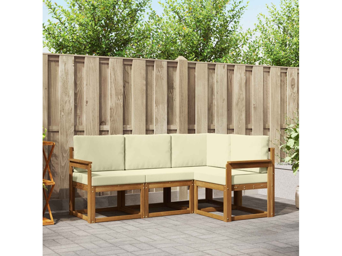 Vidaxl Conjunto De Sofás Para Exterior 4 Pcs Natural E Creme