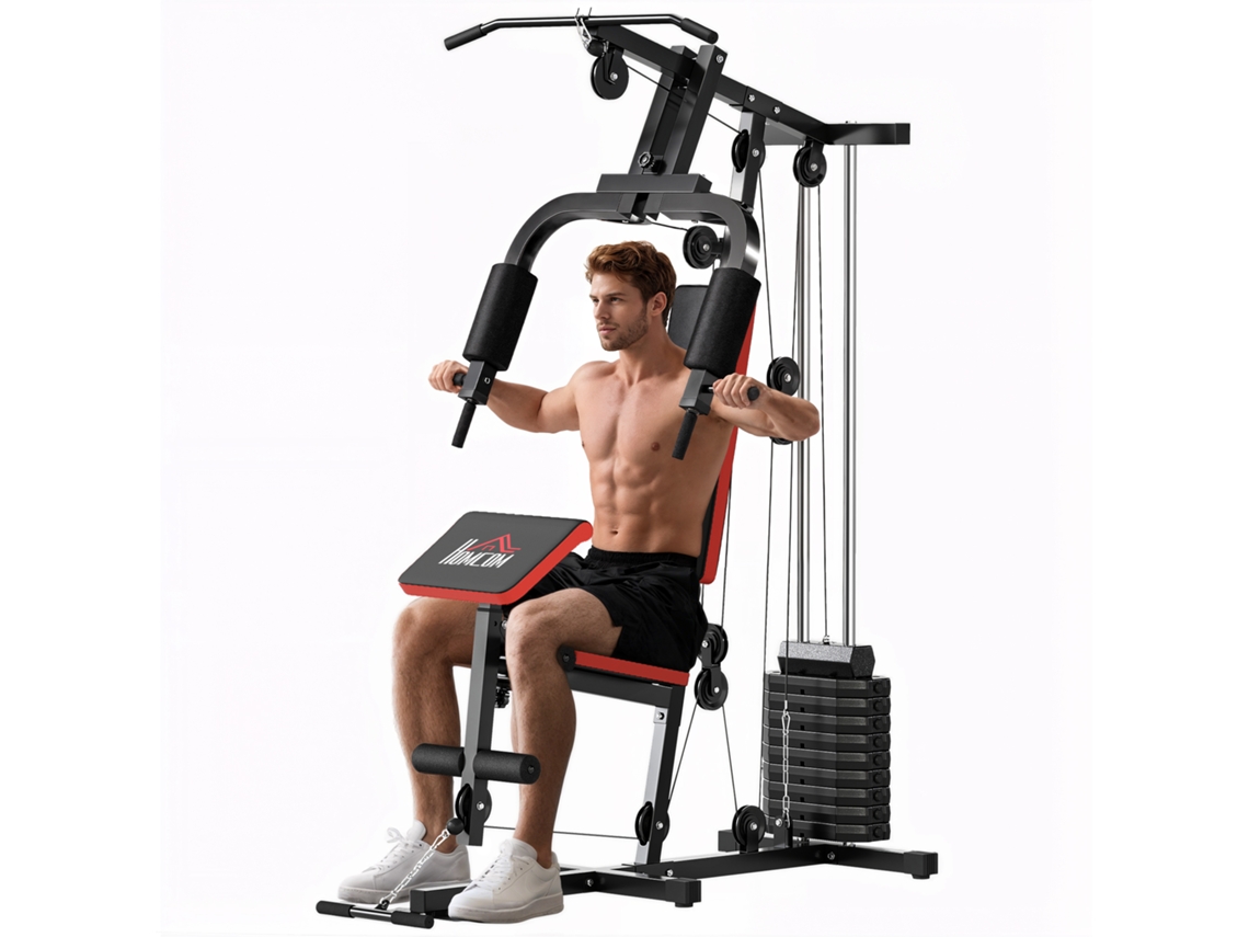 Máquina De Musculação Com Peso Ajustável Até , Prensa De Peito E Polia De Perna Preta 65kg 135x103x210cm