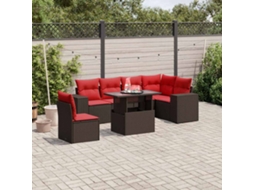 Vidaxl Conjunto De Sofá De Jardim Com 7 Peças E Almofadas Em Rattan Sintético Marrom