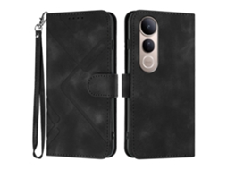 Capa De Celular De Couro Com Padrão De Linha E Toque De Pele