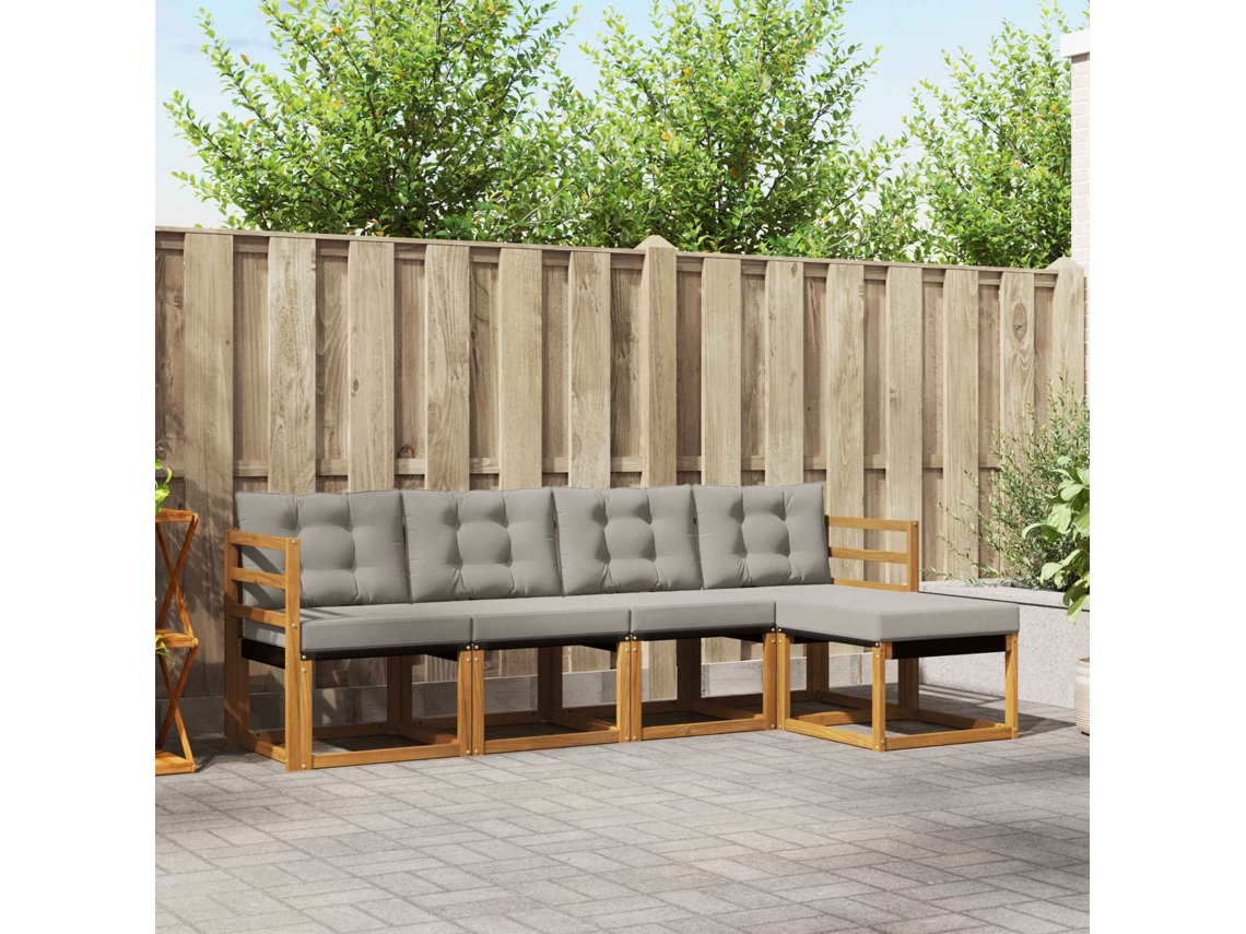 Vidaxl Conjunto De Sofás Para Exterior 5 Unid. Cinza Natural E Claro