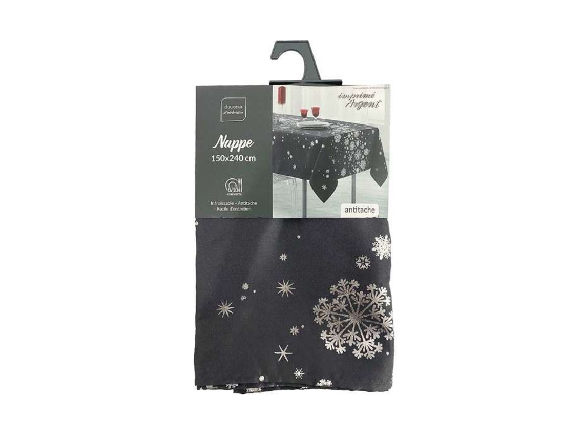 Doçura De Interior - Toalha Retangular Antimancha E Antimanchas Impressa Flocos - L. 150 X L. 240 Cm - Antracite E Prata