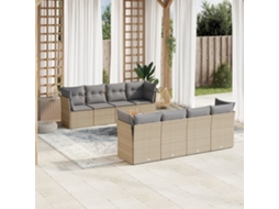 Vidaxl 9 Pcs Conj. Sofás Jardim C/ Almofadões Vime Pe Bege Misturado