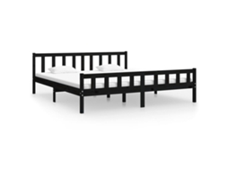 Estrutura de Cama 160x200 Cm Madeira Maciça Preto MAISON EXCLUSIVE
