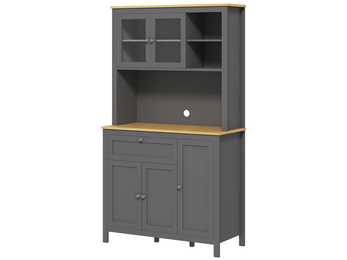 Despensa de Cozinha com 5 Portas, Prateleira Ajustável, 100x40x180cm, Cinza com bancada para Micro ondas MARCA