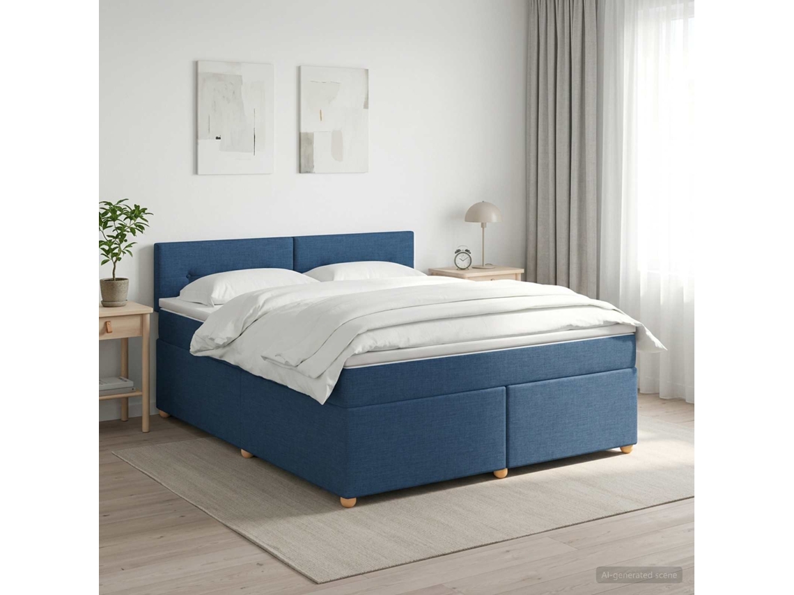 Vidaxl Cama Box Spring Com Colchão Azul 140 X 200 Cm Tecido