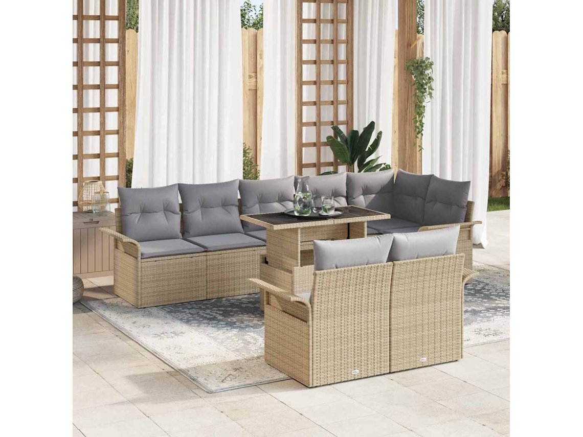 Vidaxl Conjunto De Sofá De Jardim 9 Unid. Bege Rattan Sintético