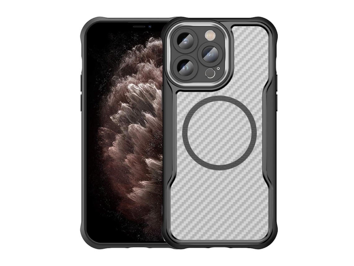 Capa Transparente Para Iphone 11 Pro Max - Textura De Fibra De Carbono - Magsafe