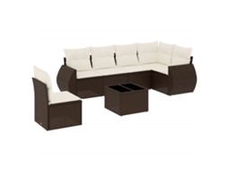 Conjunto de 7 Sofás de Jardim com Almofadões Vime Pe Castanho MAISON EXCLUSIVE (7 pcs)