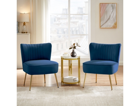 Conjunto de 2 poltronas cocktail JUDITH em veludo azul meia-noite