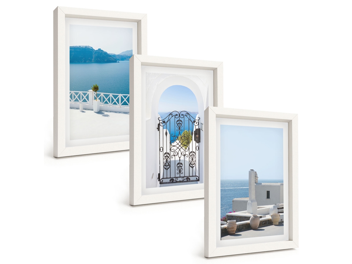Composição De Quadros Mar Edifícios Brancos Grécia Espelharte (3 Peças 20x30 Cm)